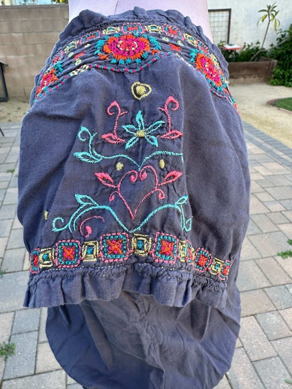 Johnny Was Navy Embroidered Floral Peasant Top - Picture 5 of 8